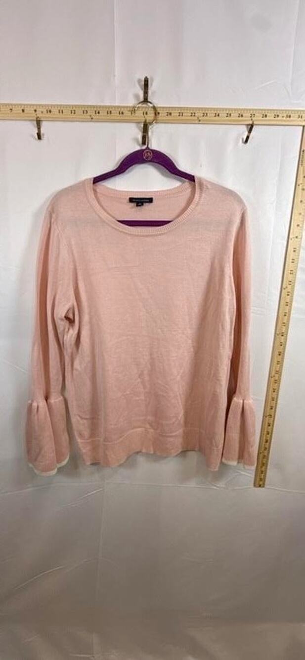 TOMMY HILFIGER Womens XL Sweater Light Pink Fine Knit Ruffle Bell Long Sleeve